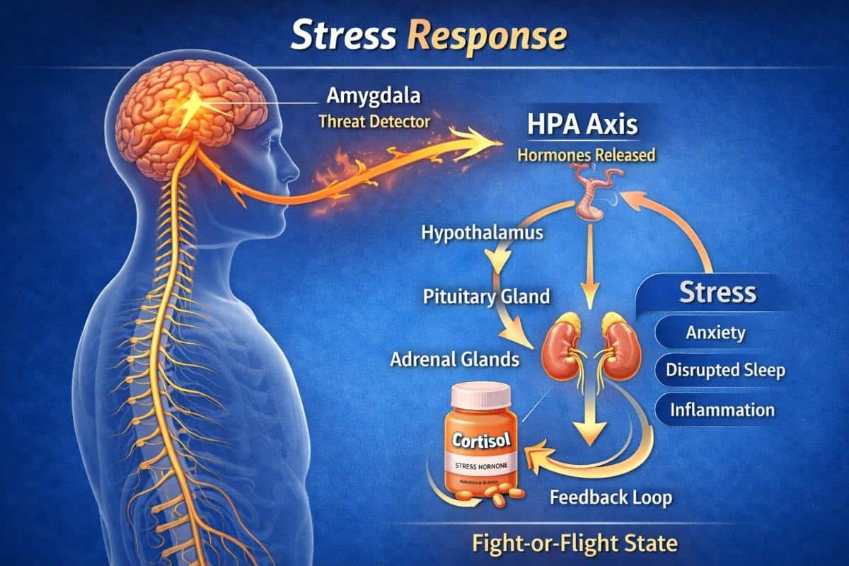 amygdala hpa axis cortisol stress loop diagram showing brain stress response and hormone release in the nervous system