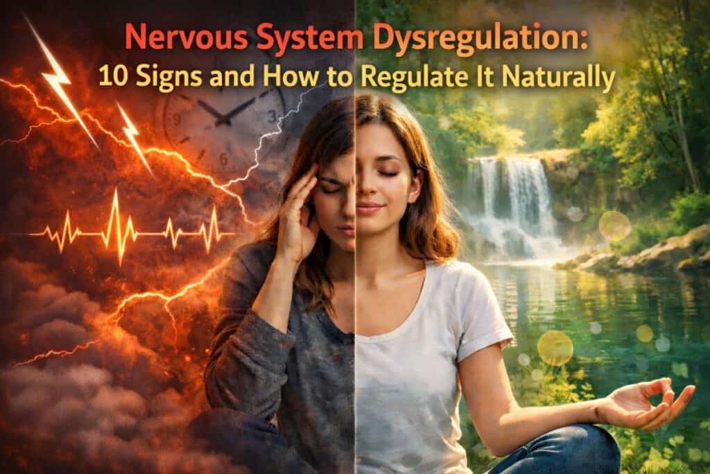 Nervous system dysregulation illustration showing stress vs calm state and how to regulate the nervous system naturally