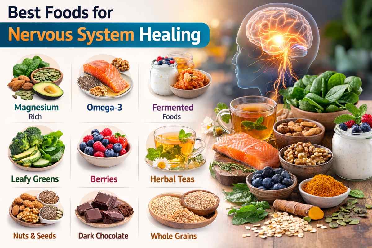 Best foods for autonomic nervous system reset including magnesium foods, omega-3 foods, fermented foods and herbal teas