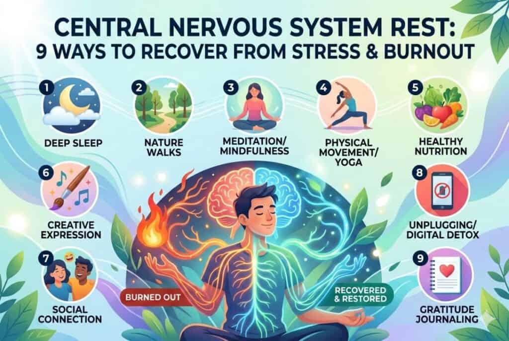 central nervous system rest concept showing brain relaxation and stress relief